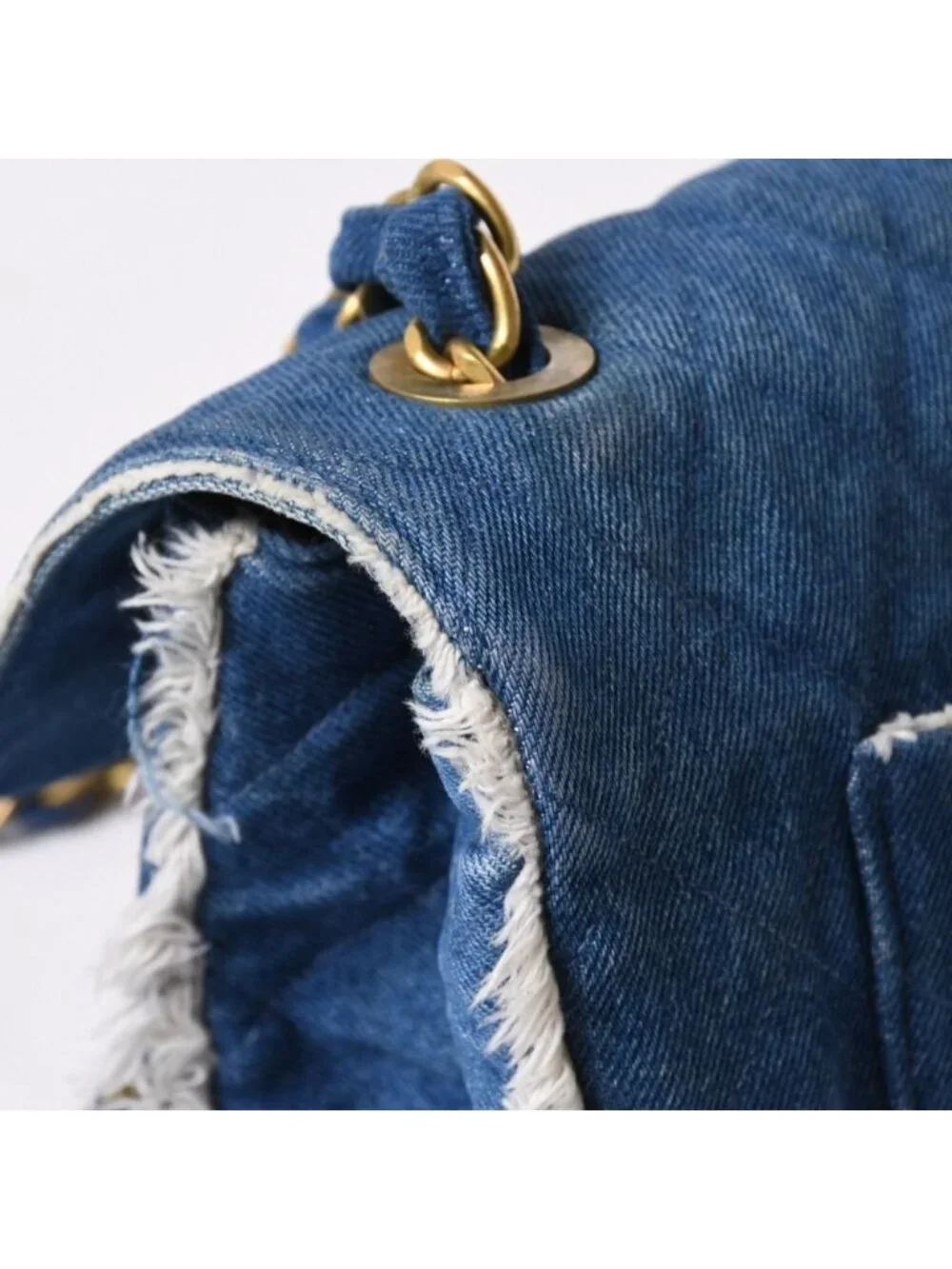 Chanel Chenel Maxi Quilted Single Flap Chain Shoulder Bag Denim Blue Gold